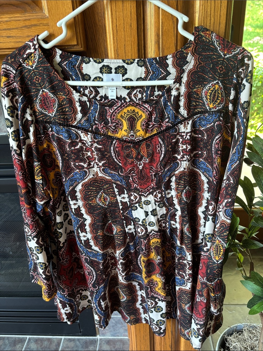 dressbarn Paisley Print Top in Red, Navy & Mustard
